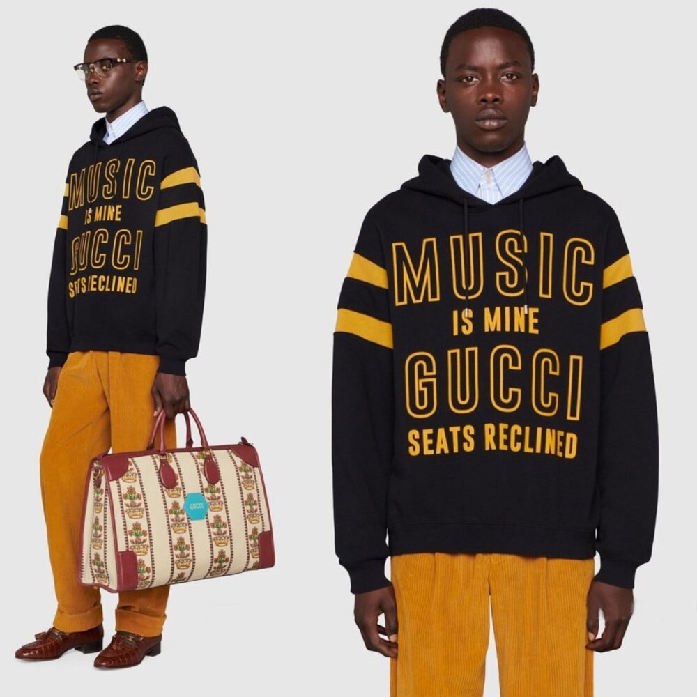 GUCCI SWEATSHIRT BLACK COTTON MUSIC IS MINE 100 HOODIE sz L LARGE